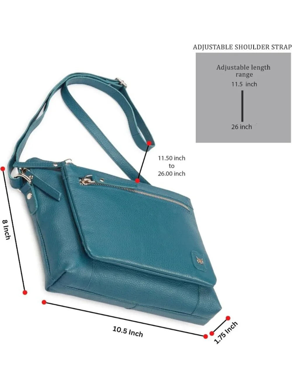 Women's Teal Genuine Leather Sling Purse with Adjustable Strap Crossbody bags